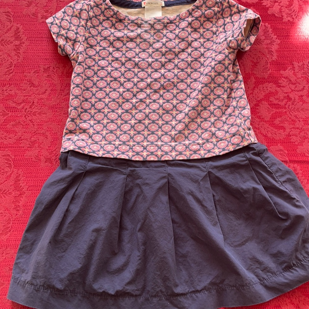 J crew Toddler Dress Cotton knit top blue cream pink cotton pleated skirt 4T
